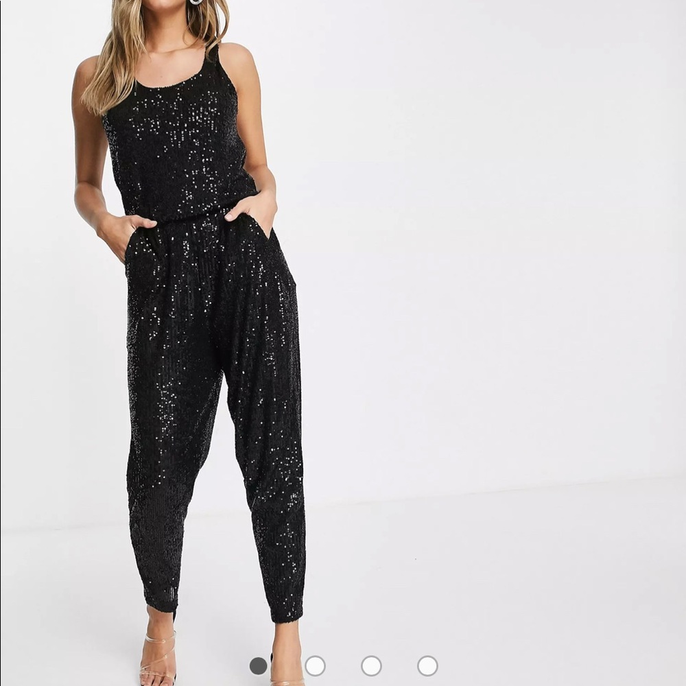 A SOS DESIGN sequin racer back jumpsuit in black